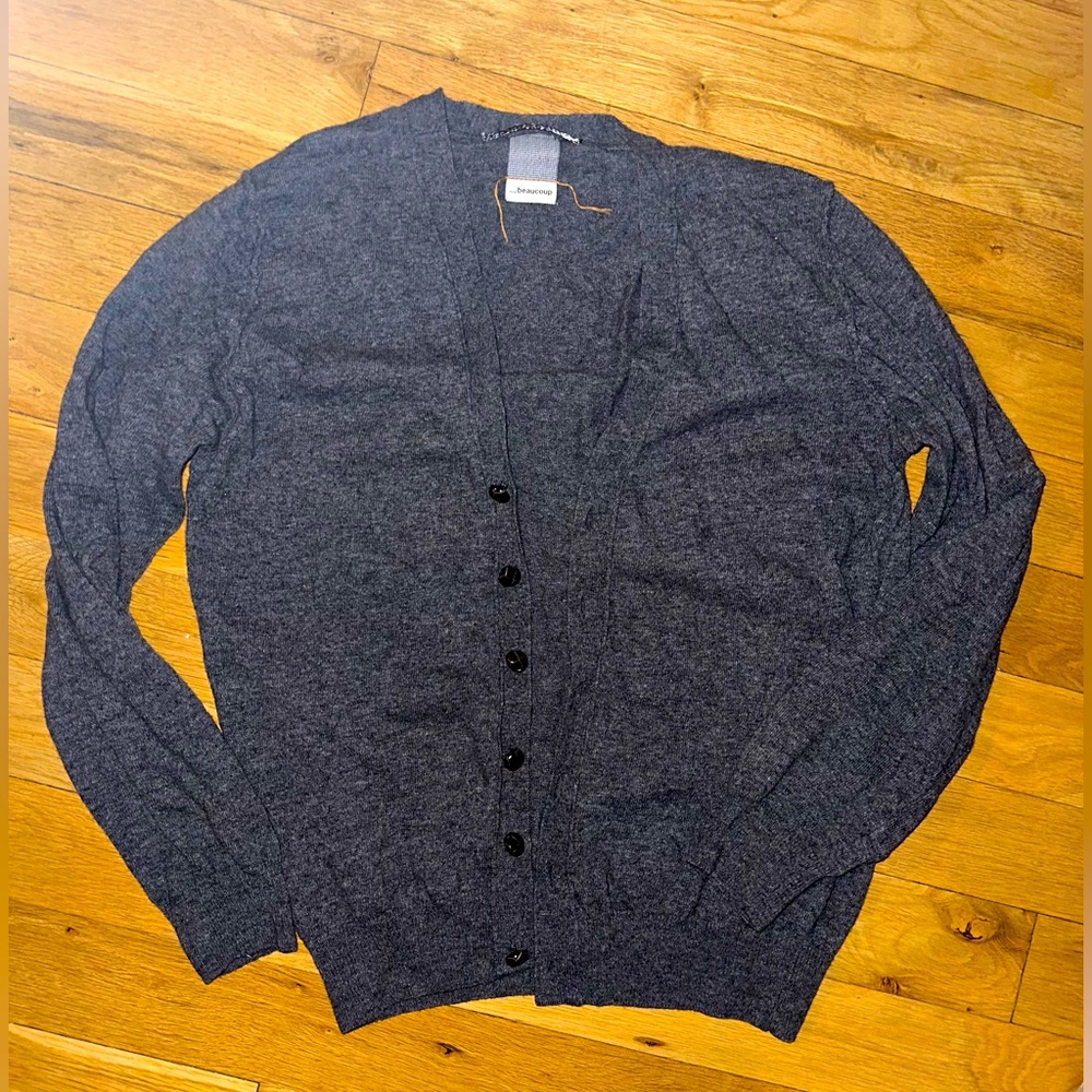 Italian Lambswool Cardigan, Beaucoup. XL. Charcoal grey. Excellent condition